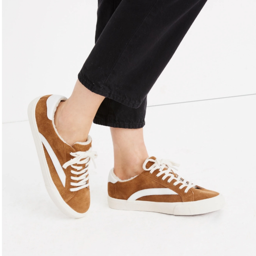 EUC Madewell Sidewalk Low Top Sherpa Suede  Sneakers Size 8.5
